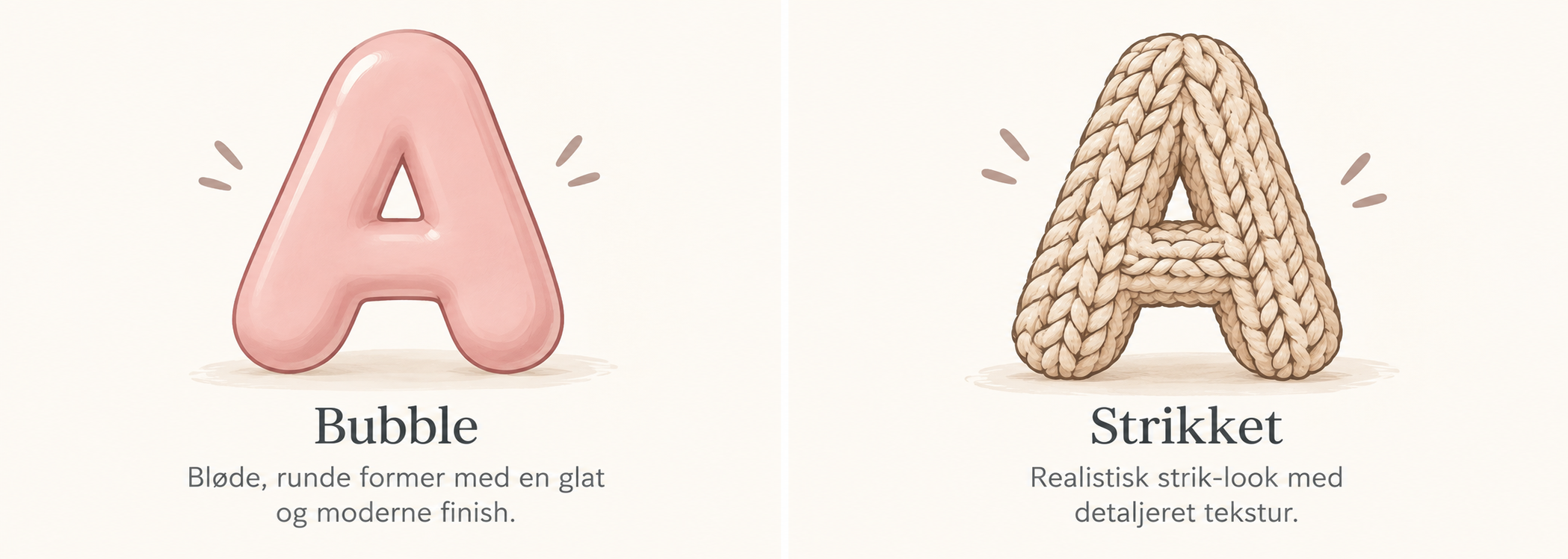 Illustration af Bubble og Strikket bogstaver
